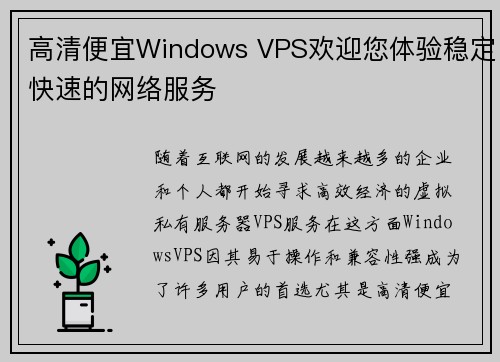 高清便宜Windows VPS欢迎您体验稳定快速的网络服务